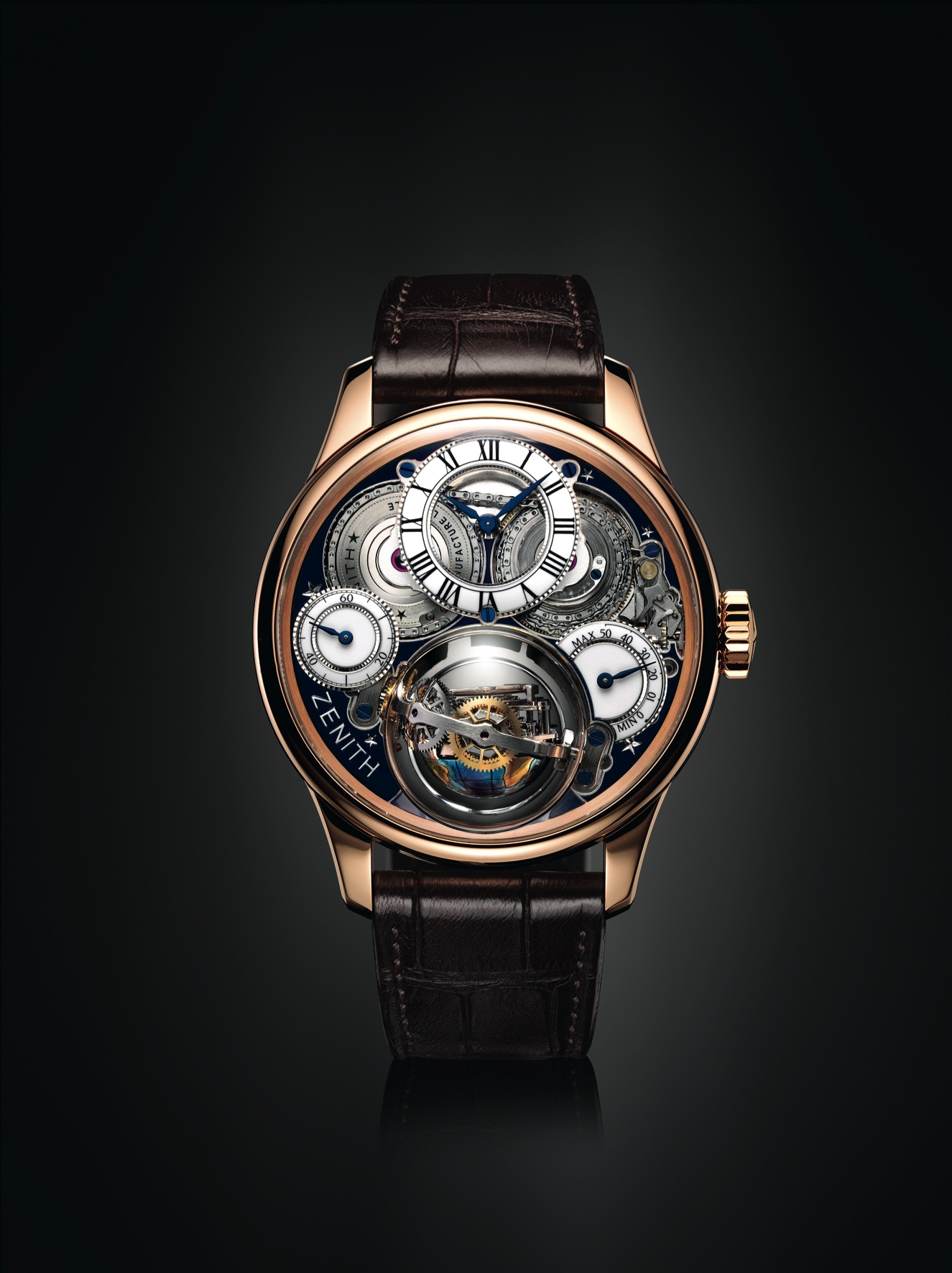 Rose Gold Zenith Christophe Colomb Hurricane Grand Voyage Replica Watch ...